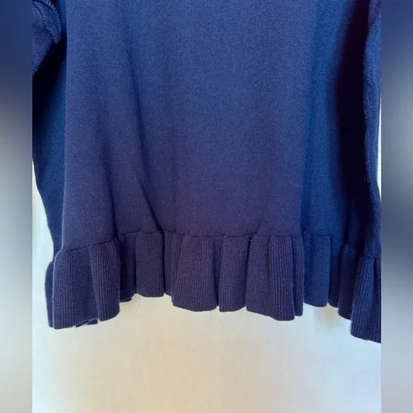 Ulla Johnson Navy Ruffle Cotton/Cashmere Sweater